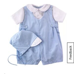 Petit Ami Baby Boy Gingham Blue and White Romper with Hat